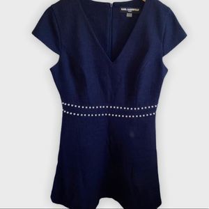 Karl Lagerfeld Navy Midi Dress with Pearl Accents